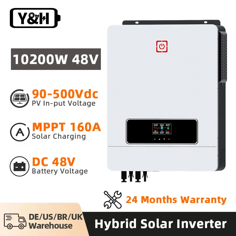Y&H 10.2KW 2xmppt solárny hybridný menič 10 kW Pure Sinine Wave Inverter Zvstavaný regulátor 160a Dual PV Vstup a výstup AC