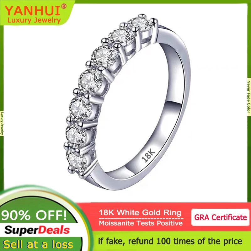 Yanhui Luxus 18k biely zlatý prsteň 0,7ct 3 mm drahokamy Diamonds Moissanit Rings pre ženy, ktoré zodpovedajú stohovateľným svadobným pásom