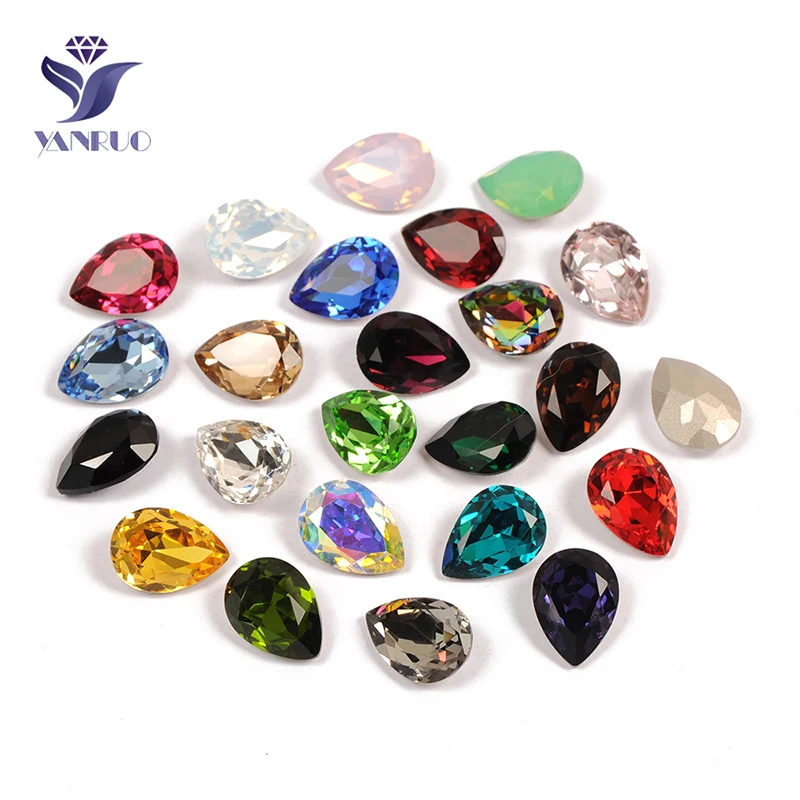 Yanruo 4320 Drop Top Glass Šitím kamienky remeselníky Stones Point Zadný diamant slzové skvosty kryštály na oblečenie