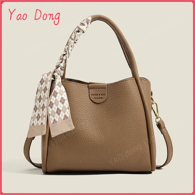 Yao Dong Hifashion Small Tote Bucket Bags for Women 2024 Trend Designer Dvojitá rukoväť s ramenom Crossbody Bag Pu Leather Ladies H