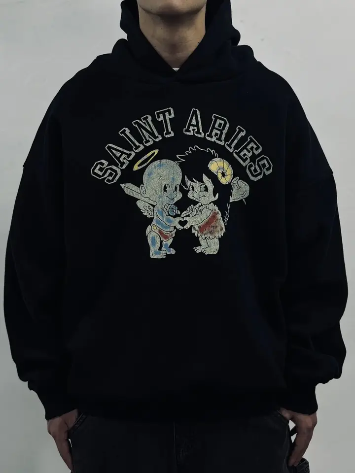Yao Fashion Saint of Michael Angel Graphics Tlač Streetwear značky nadmerné kapucne mikiny vintage pullover mikina pre mužov