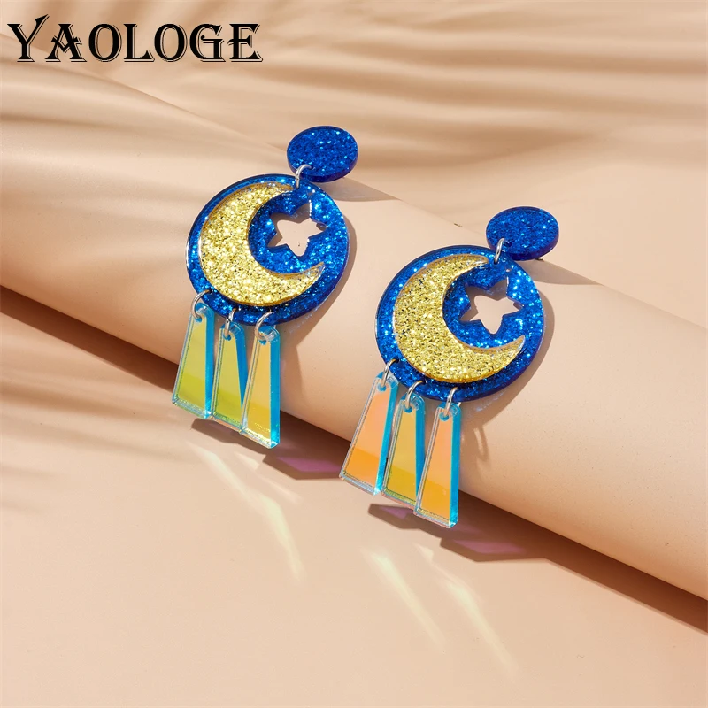 Yaologe Cartoon Star Moon Moon Tassel Pendant náušnice pre ženy Nová móda Akrylová ucho kvapka šperky narodeniny darček Darček серьги