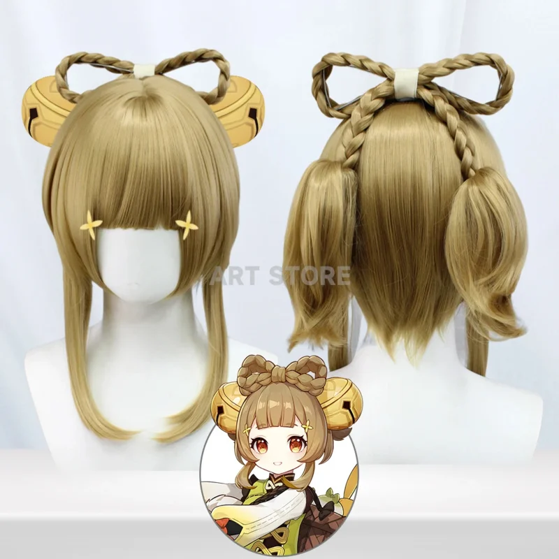 Yaoyao Cosplay Wig Genshin Impact Cosplay Yaoyao Kostým ľan Brown Halloween Parochňa Genshin Impact Parochňa 40 cm parochňa Cap JS9316
