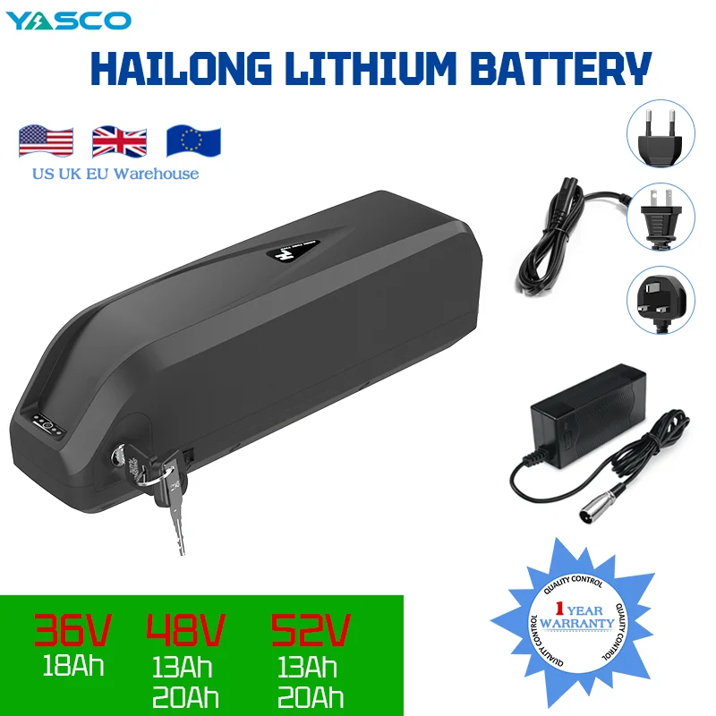 YASCO 36V 48V 52V 13AH 18AH 20AH HAILONG LITHIum BATTERICKÁ BATTERICKÁ BATKÁRA BYCLE, KONTROLA EBIKE, SÚBORNÁ SÚBADNÁ BATTER