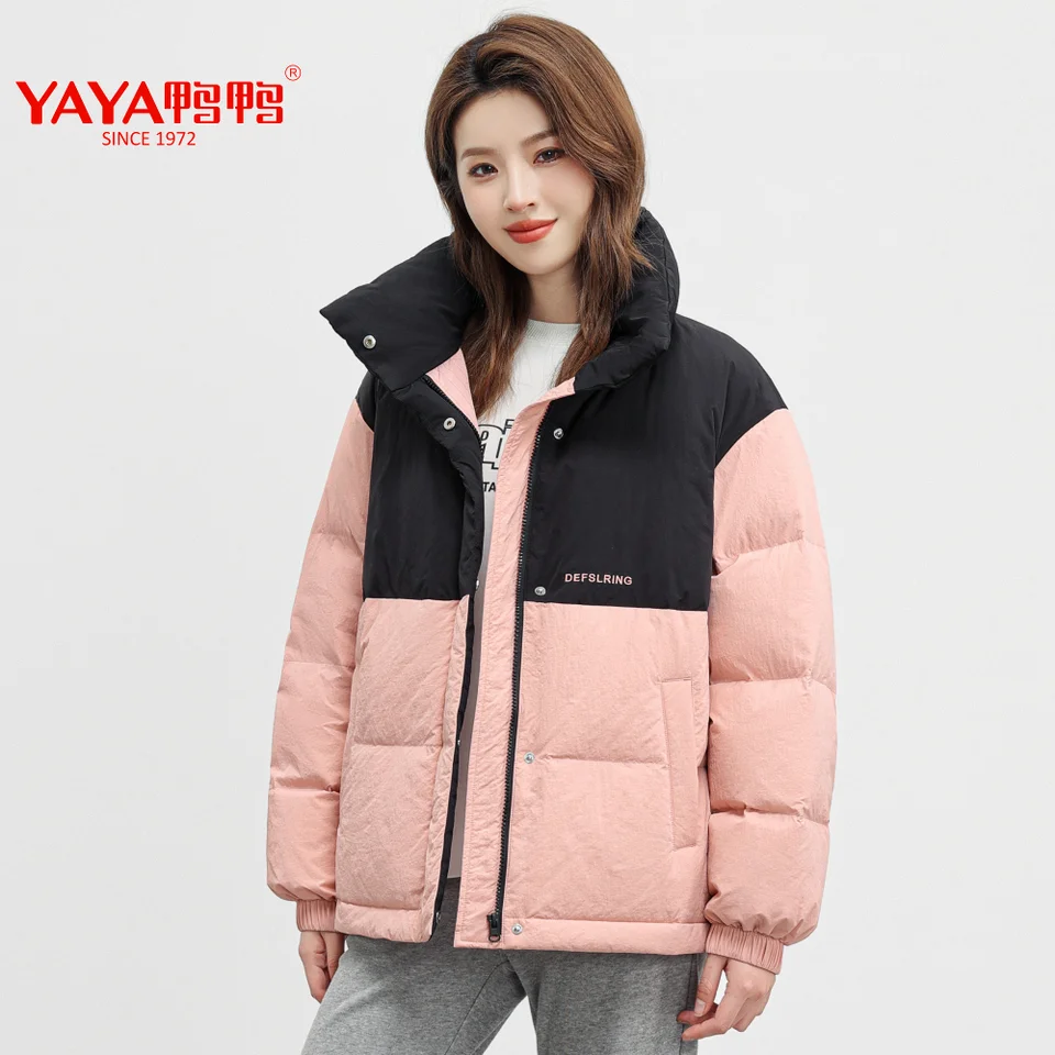 Yaya 2024 Zimné ženy stojan na golier Puffy Coat Loose Style 90% Krátka hrubá biela kačica dole do dolu veterné break Outwear