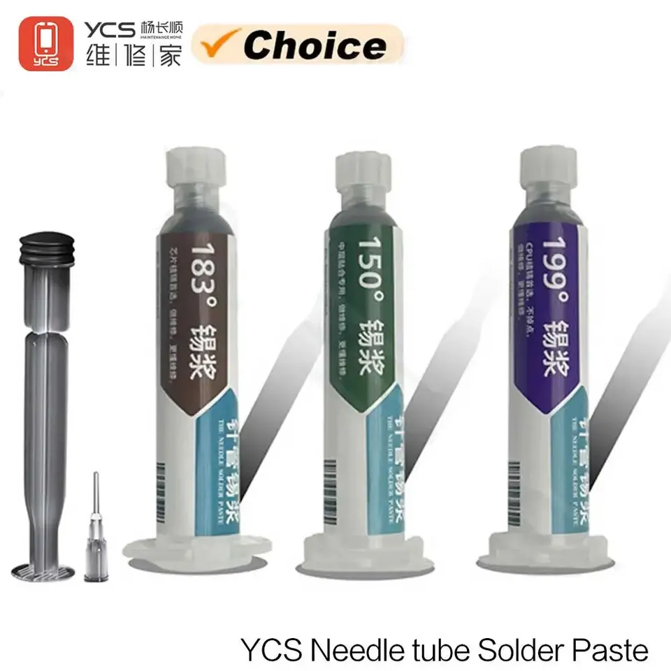 YCS Solder Paste Injekčná striekačka tok pre mobilné telefóny spájkovanie SMD BGA PCB Základná doska CPU ihlová trubica plechovka Paste Paste Opravy náradie