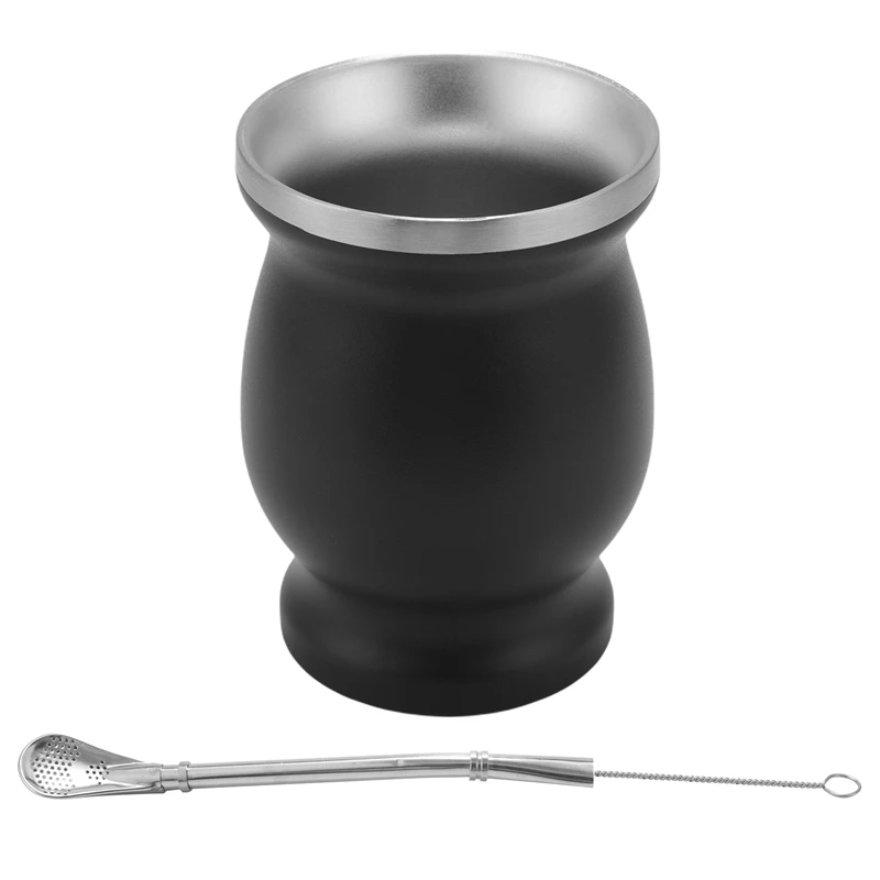 Yerba Mate Gourd Set s dvojitou stenou z nehrdzavejúcej ocele čajový šálka a bombilla 8 uncí bombilly yerba mate slama