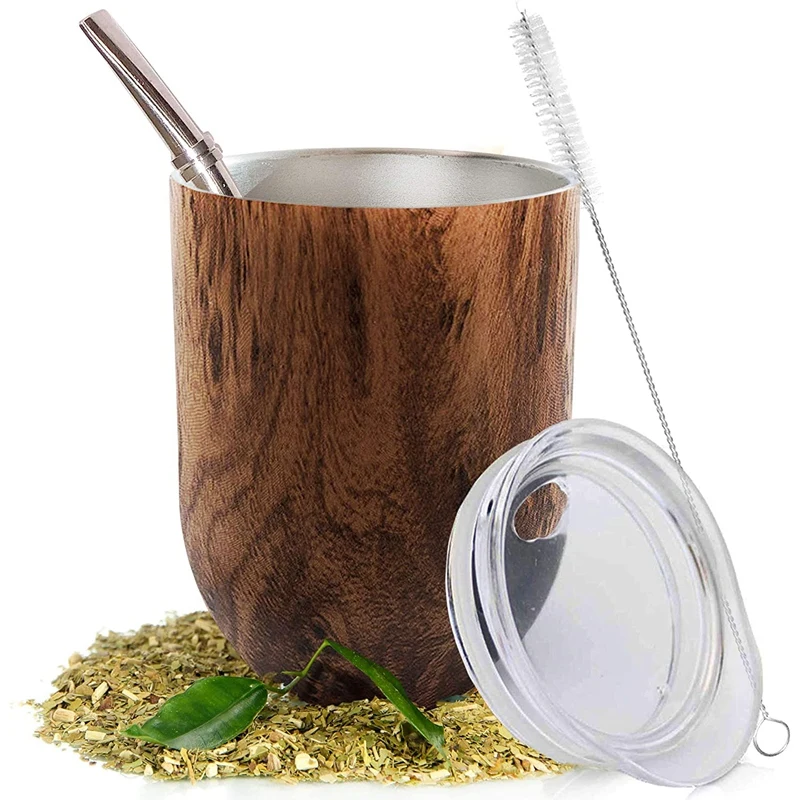 Yerba Mate Gourd Tea Cup Set 12oz, dvojitá z nehrdzavejúcej kávovej vody a šálka kefy s vekom 1 bombillas slamky
