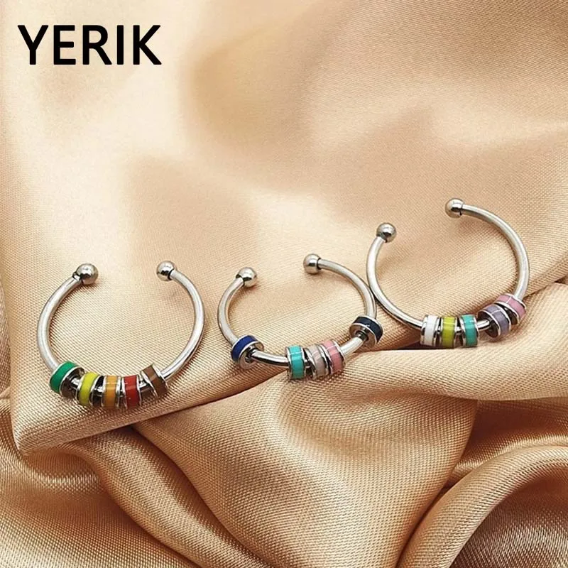 Yerik z nehrdzavejúcej ocele Kvapkajúci olej Otočte korálky úzkosť Krúžky pre ženy Móda farebný smalt unisex fidgetový prsteň trendy šperky