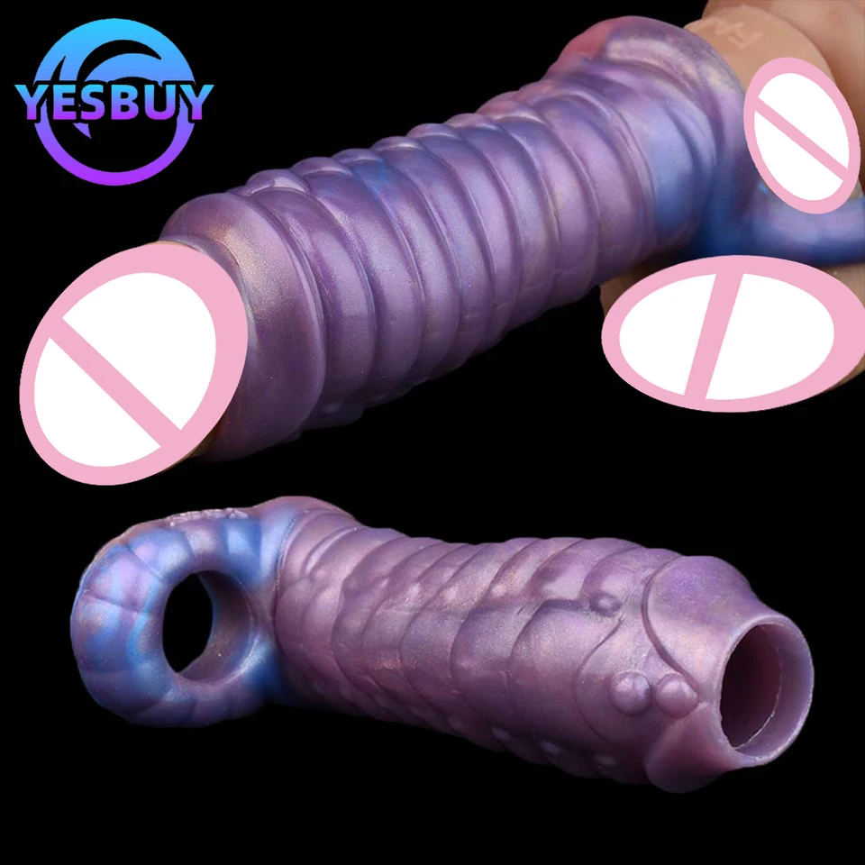 Yesbuy Nositeľné duté penis puzdro Ribbed dragon dildo rukáv pre dospelých análny sex hračky péro predlžovač pre pár oneskorenie hračky ejakulácie