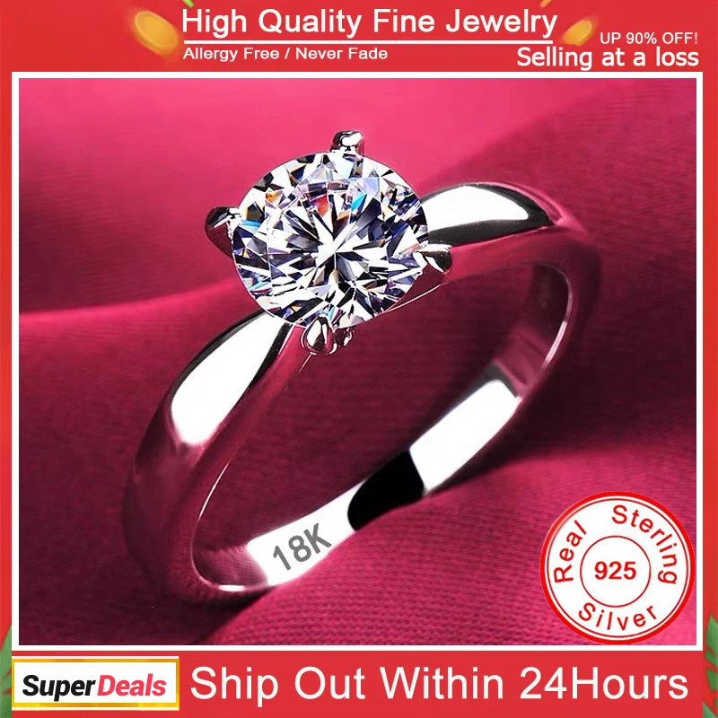Yhamni Luxus 18k biele zlato prstene 100% Solid Silver 925 Ring Vysoko kvalitný zirkónia Diamantová svadobná skupina pre ženy darček pre šperky