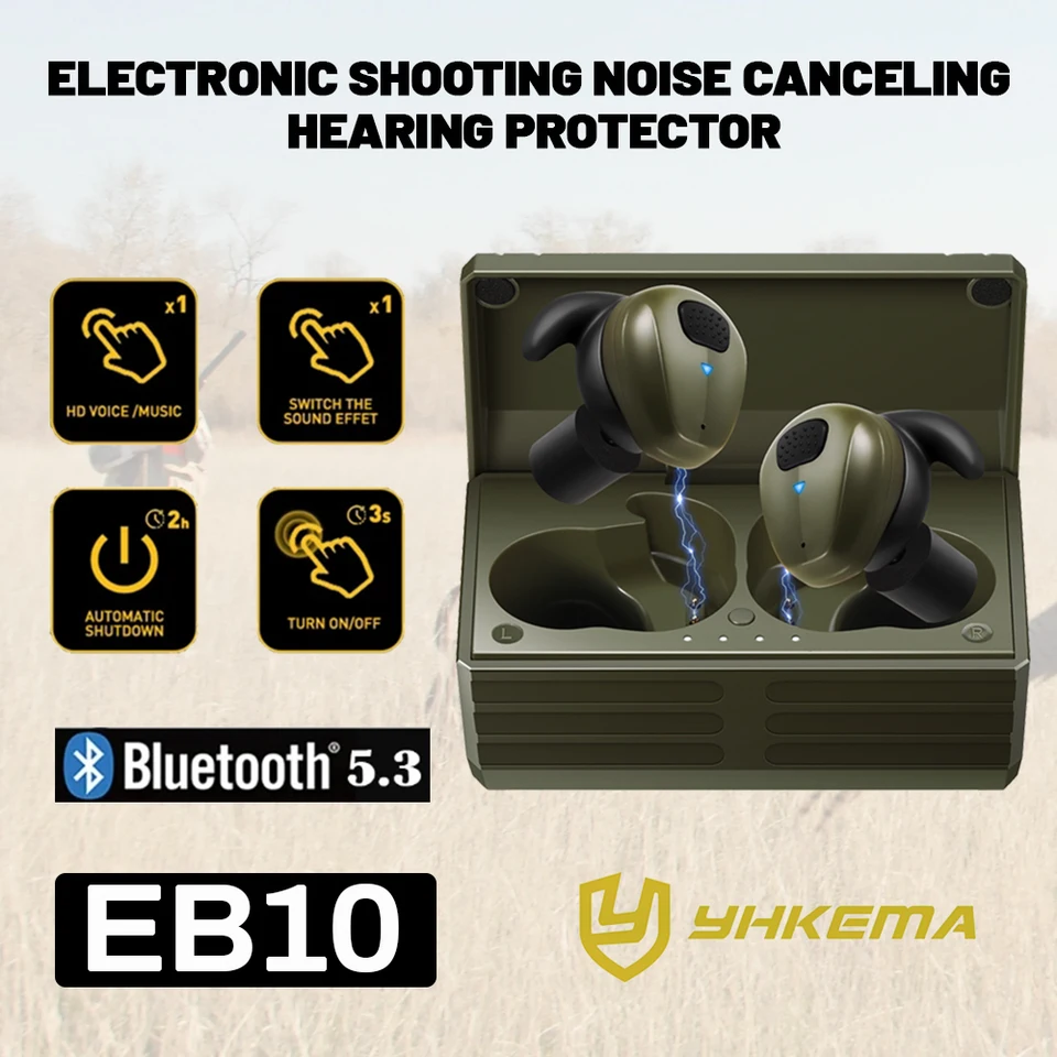 Yhkema Nový taktický eb10 bluetooth uší uši šumi natáčanie snímanie zvukových zvukových snímok slúchadiel Zasunutie slúchadiel náhlavná súprava