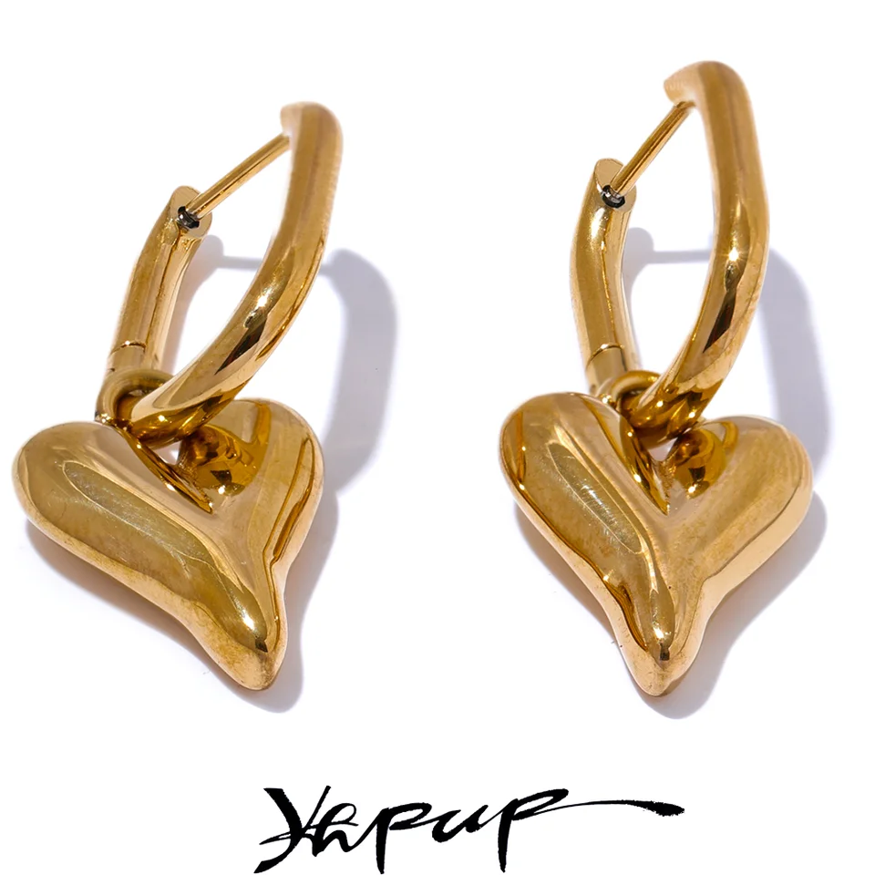 YHPUP 316L z nehrdzavejúcej ocele Láska Love Drop Hoop náušnice Voda odolné voči elegantnému škvrne menej kovu Populárne šperky Valentines darček