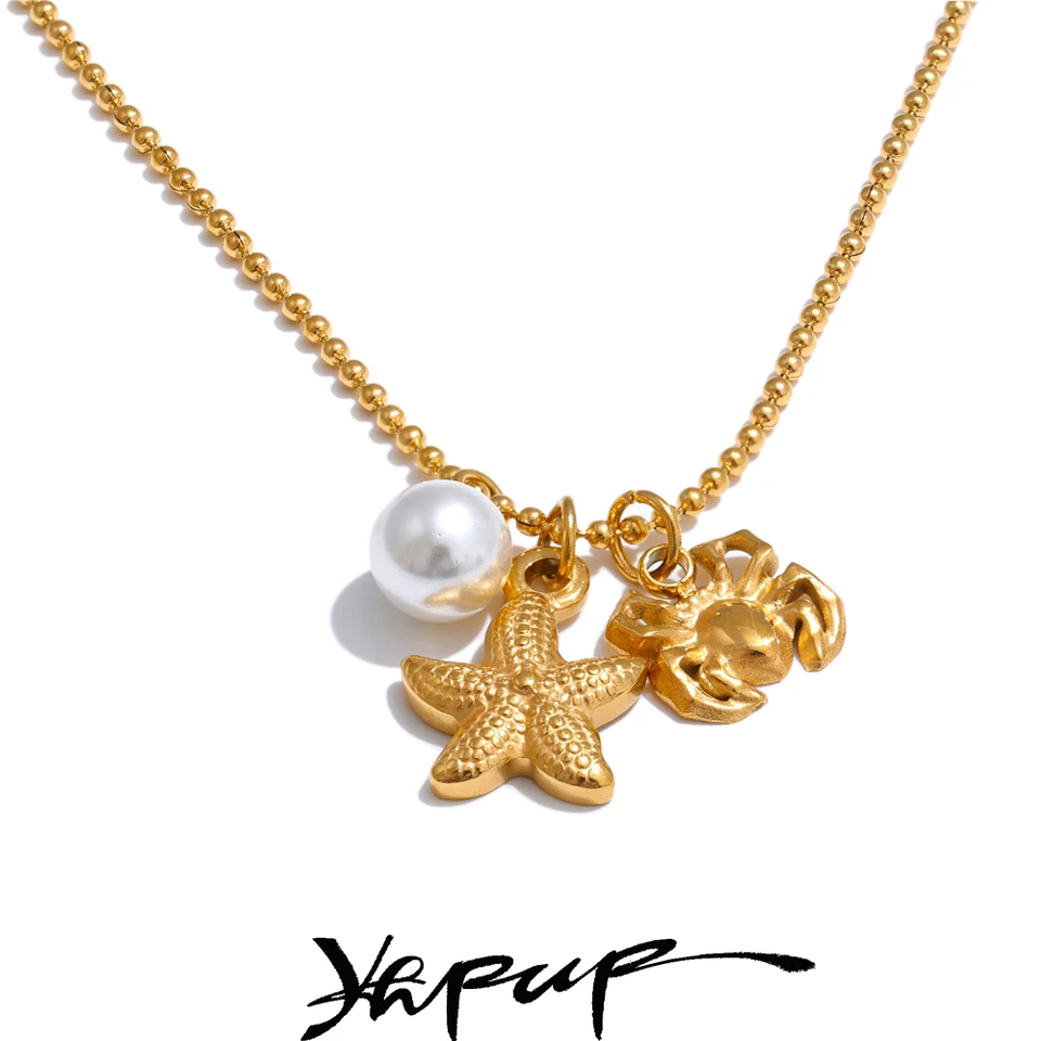 YHPUP Ocean Style Summer Pearl Hviezdna krabová krabia Náhrdep