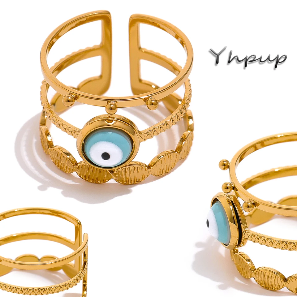 Yhpup Turkish Devil Eye Bead Ring Nová z nehrdzavejúcej ocele Zlatý nastaviteľný prsteň prsteň prsteň pre ženy Bijoux femme darček