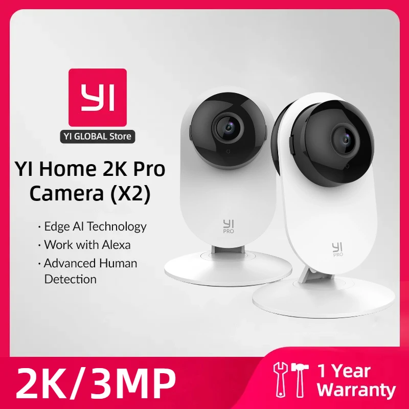 Yi 2K WiFi Home Pro Camera 2pcs Kit s Night Vision IP ochrana proti detekcii ľudského/zvuku poháňaná ľudským/zvukom