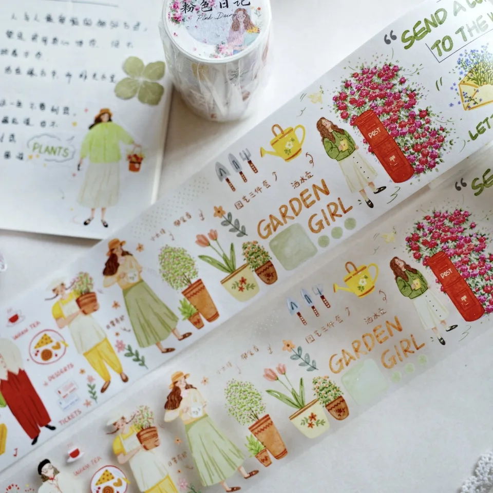 Yier Studio Vintage Pink Dairy Garden Girl Washi Tape Plánovač DIY Card Tvoring Plan scrapbooking dekoratívna nálepka