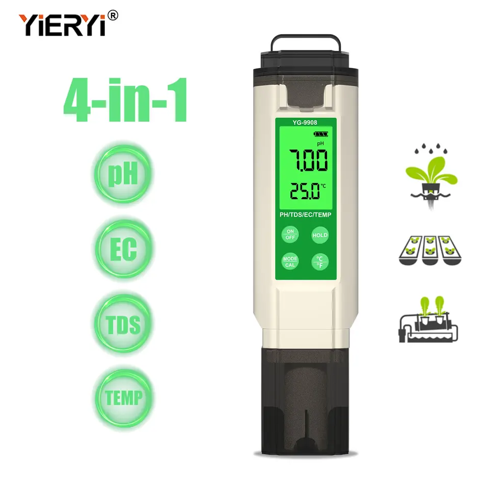 YIERYI NOVINKA 4 v 1 h TDS EC Temp meter s podsvietením LCD LCD Digital Water Monitor Tester pre akváriové bazény Hydroponika