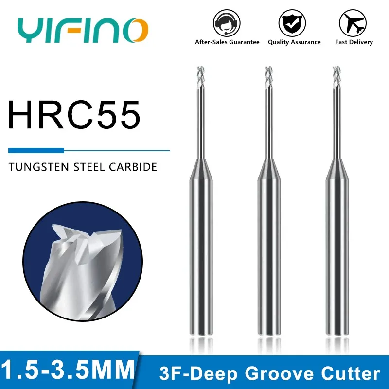 Yifino HRC55 3-Flute pre hliníkovú hlbokú drážku mletia volfrámu oceľový karbid predĺžený koncový mlyn CNC Center Endmills Tools