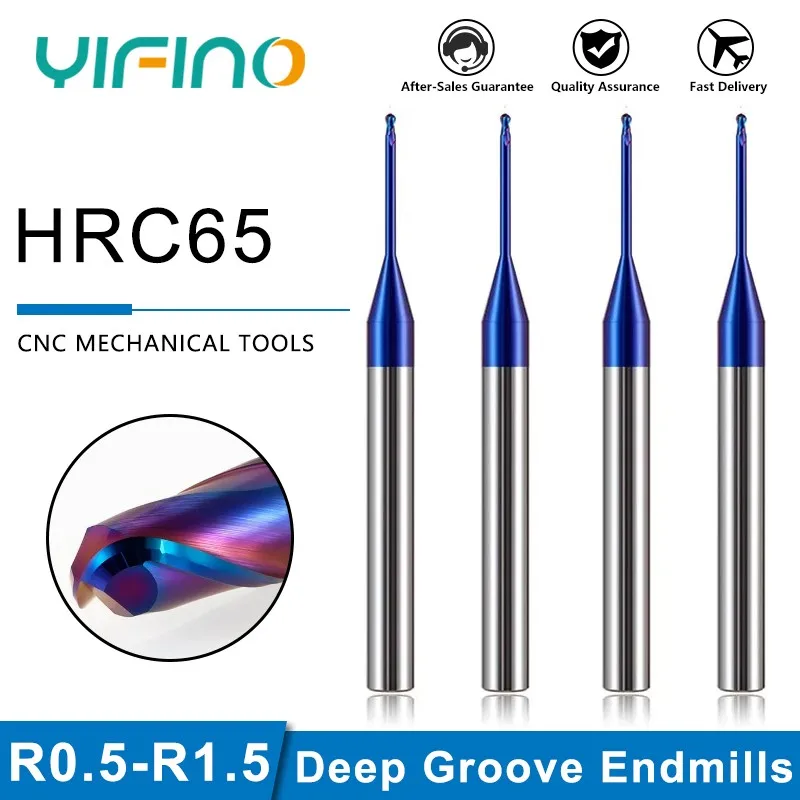 Yifino HRC65 2F Blue nano Coating Lall End Deep Groove Fleging Cutter Tungsten oceľový karbid CNC CNC obrábanie koncových mlynov Nástroje