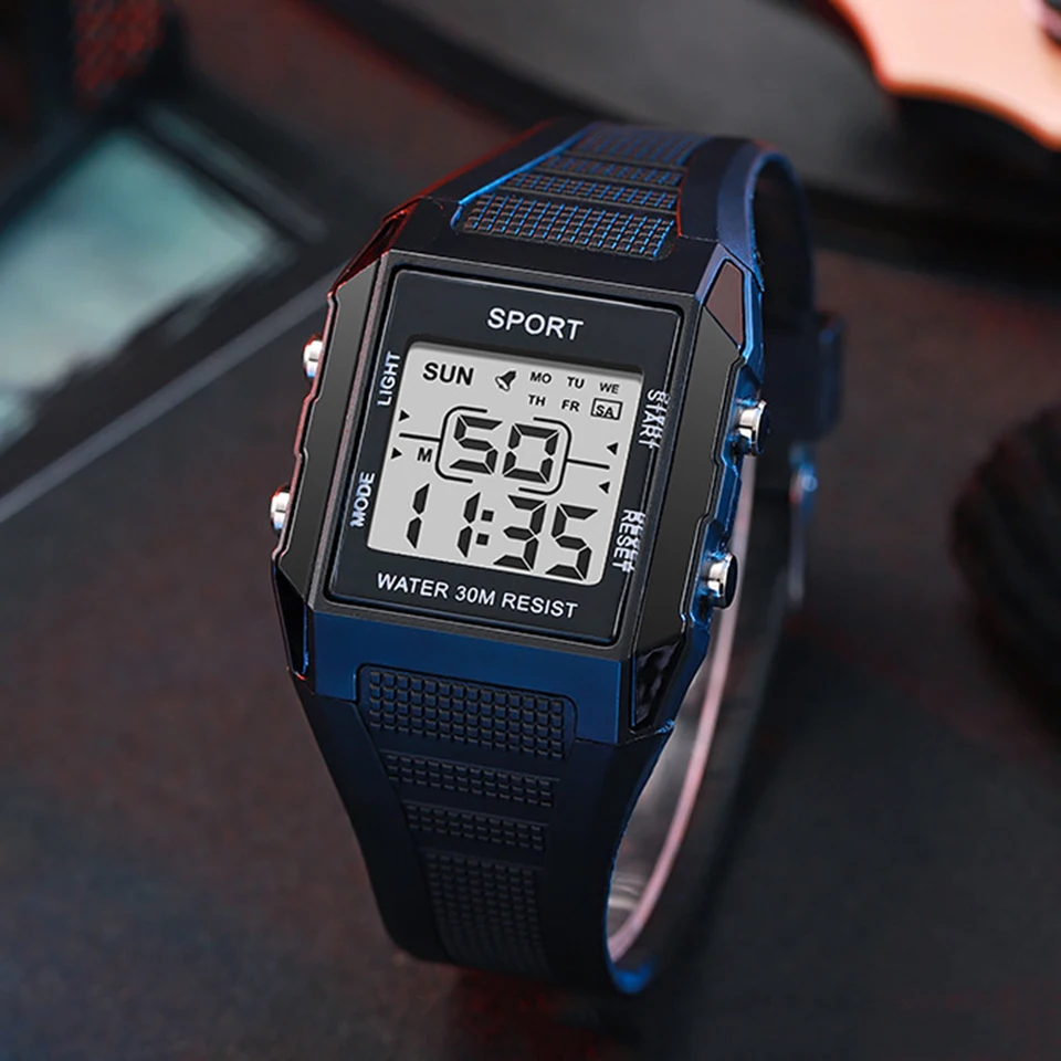 Yikaze Black Sport Watch Pánske športové náramkové hodinky Vodotesné elektronické hodinky Chronograf Sport Digital Watches for Men Student