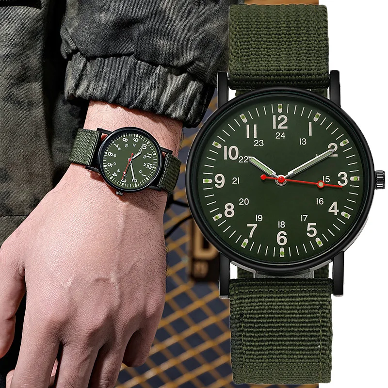 Yikaze Fashion Pánske hodinky Luxusné vojenské muži Quartz sledujte plátno remienok Luminous Hands Hodiny Športové náramkové hodinky pre muža muža