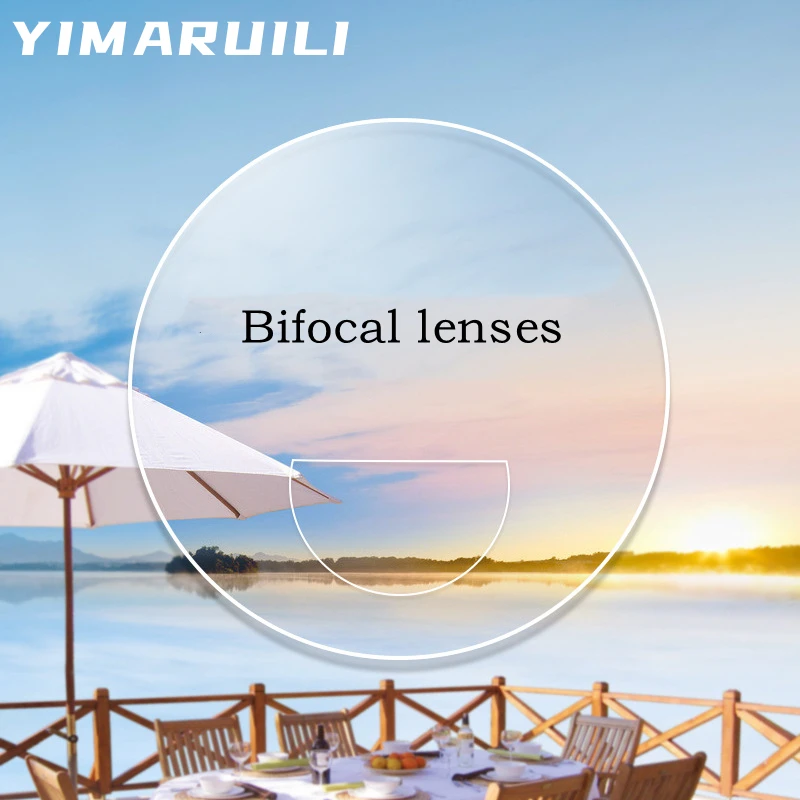 Yimaruili 1,49 1,56 1,61 bifokálne šošovky vyzerajú ďaleko a blízko žiadnej slepej zóny bifokálne optické predpisové šošovky HMC EMI fotochromatické