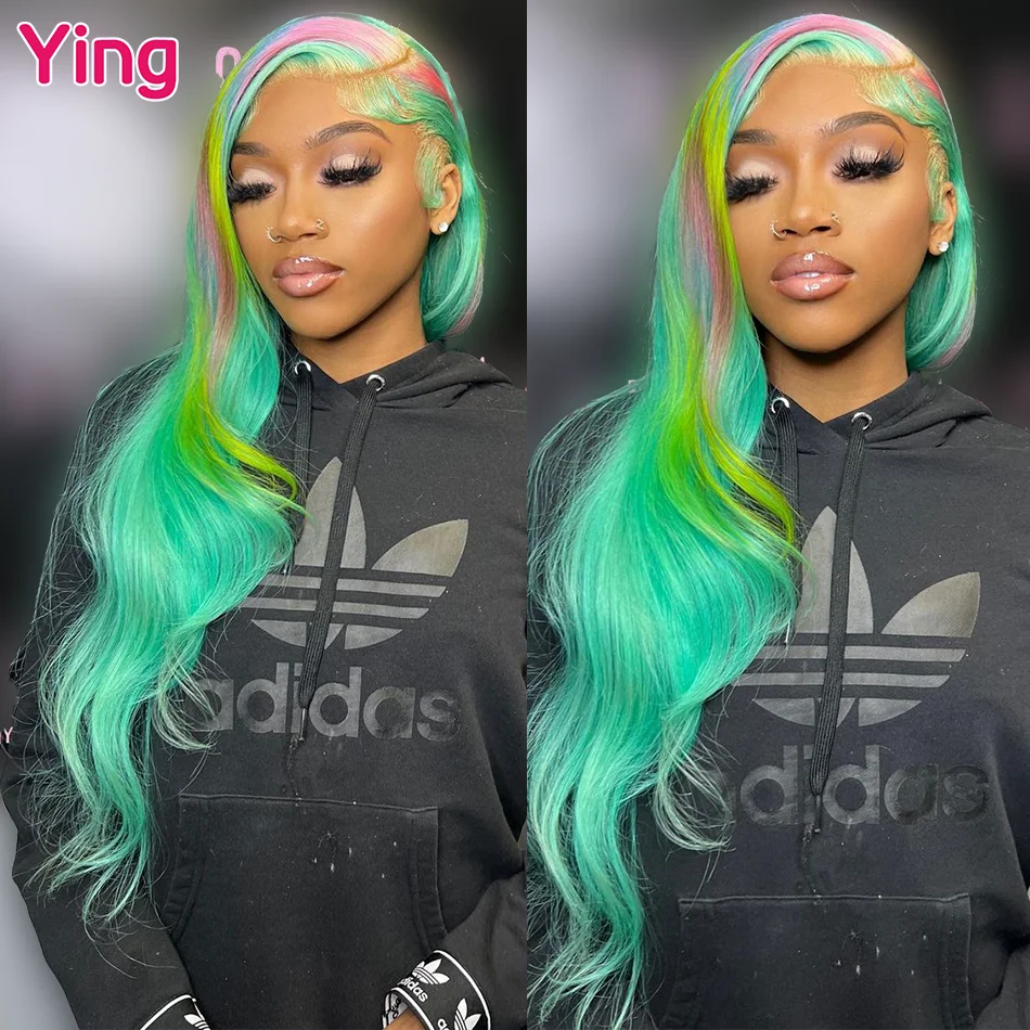 Ying Hair Green ružová zmiešaná farba tela vlna tela 13x4 čipky predné parochne predkryté brazílske Remy 613 blondínka 13x6 čipkovaná čelná parochňa