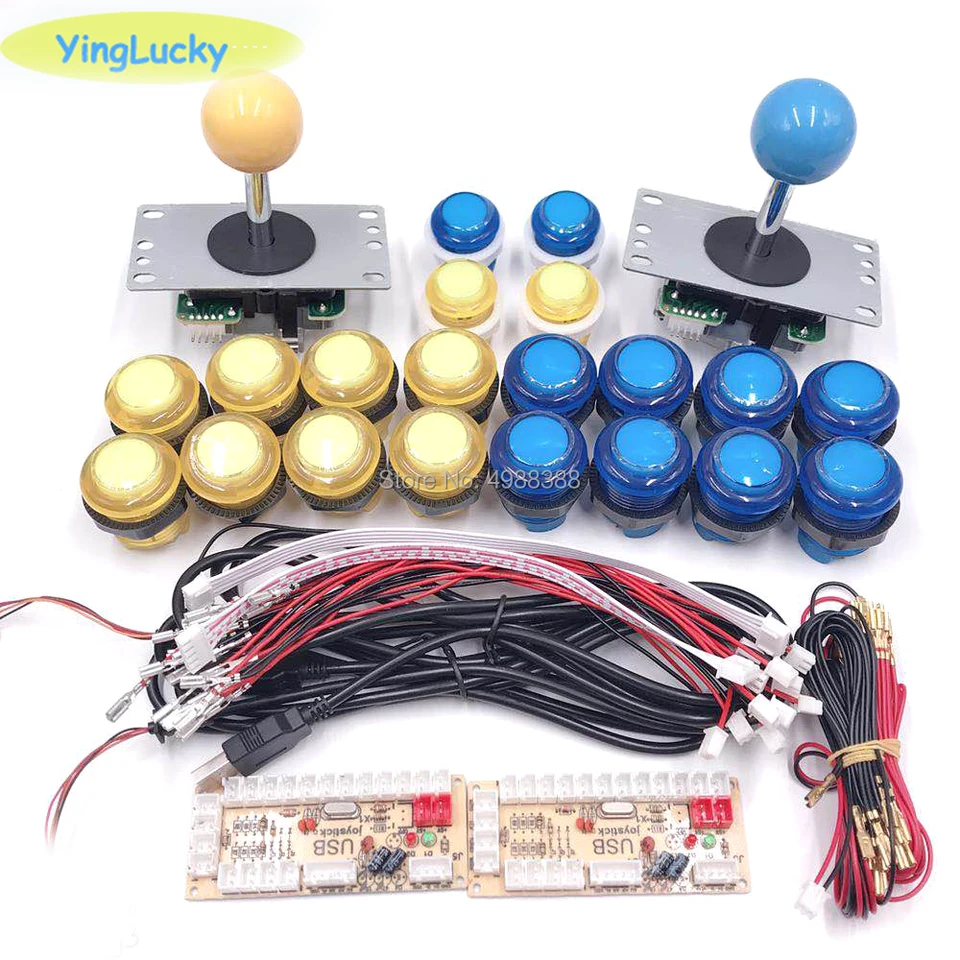 Yinglucky Sanwa DIY Kit 2 hráči DIY Arcade Joystick Game súpravy s 20 LED arkádovými tlačidlami do Arcade Kit USB Kit