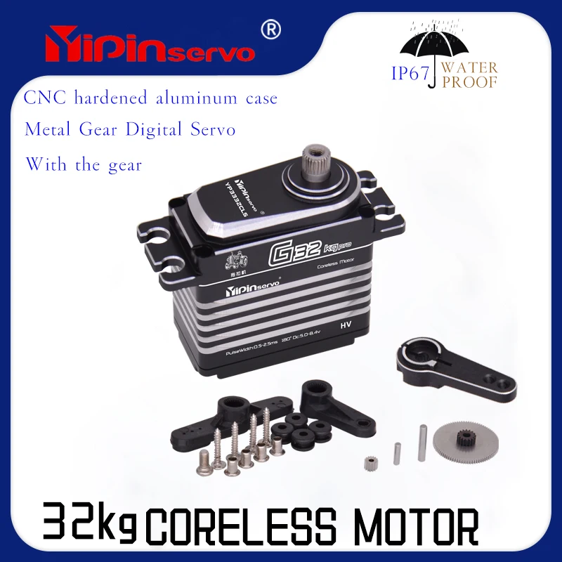 Yipin 32 kg Coreless Servo veľkého krútiaceho momentu vysoké napätie CNC hliníkový škrupina kovový prevodový stupeň vodotesný pre RC CAR 1/10 TRAXXAS priemysel