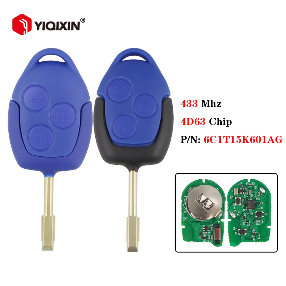 Yiqixin 3 tlačidlo 433 MHz 4D63 Diaľkový vozeň Chip pre Ford Transit Wm VM 2006-2014 P/N: 6C1T15K601AG s modrou/čiernou čepeľou