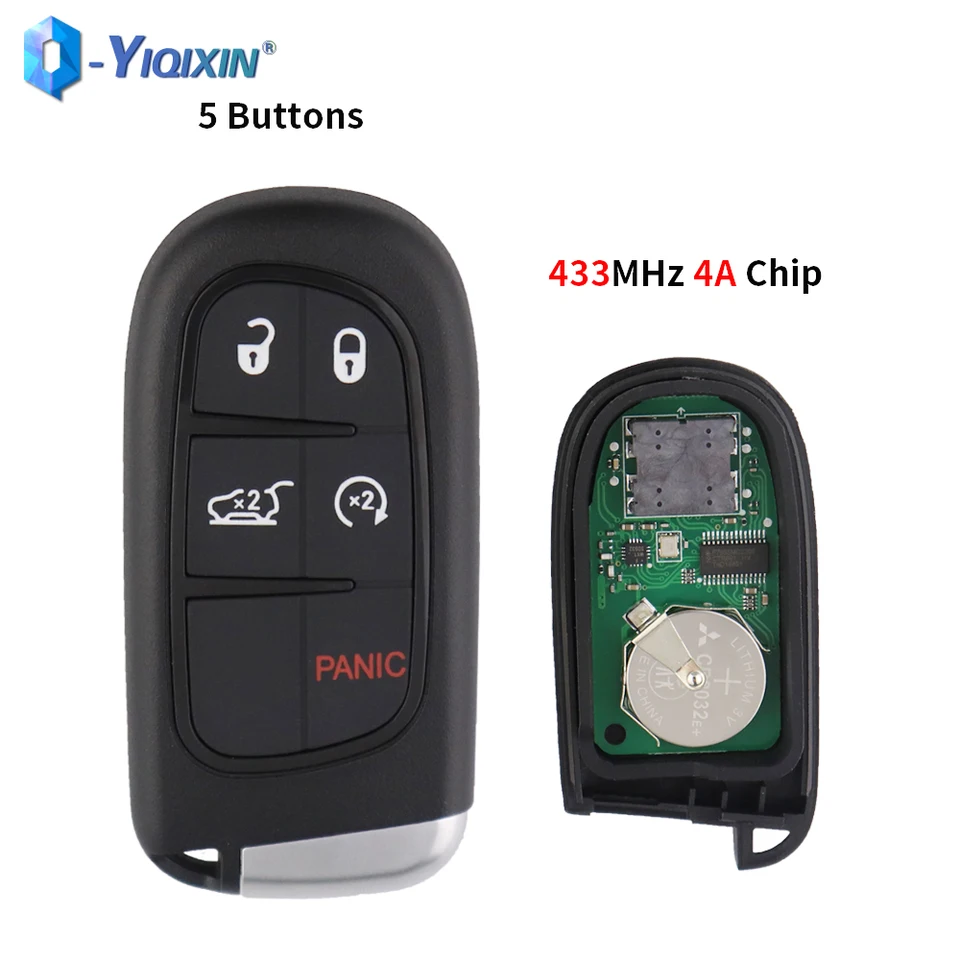 Yiqixin Keyless 5 Tlačidlá auto Smart Card 4a Chip Fob pre Jeep Compass Grand Dodge Ram Cherokee Renegade Durango Chrysler 433MHz