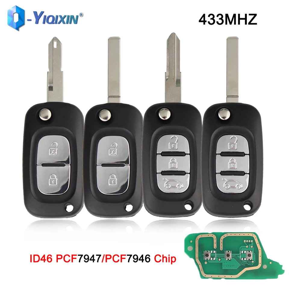 Yiqixin upravený Flip 433MHz CAR REMORE KLYN pre Renault Traffic Master Clio 3 Kangoo Auto Dacia Twingo ID46 PCF7946 / 7947 Chip