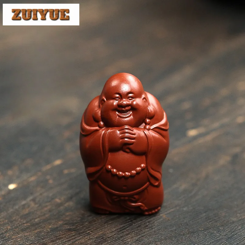 Yixing ručne vyrábaný maitreya Buddha sochárka Purpurová hlinená čajka