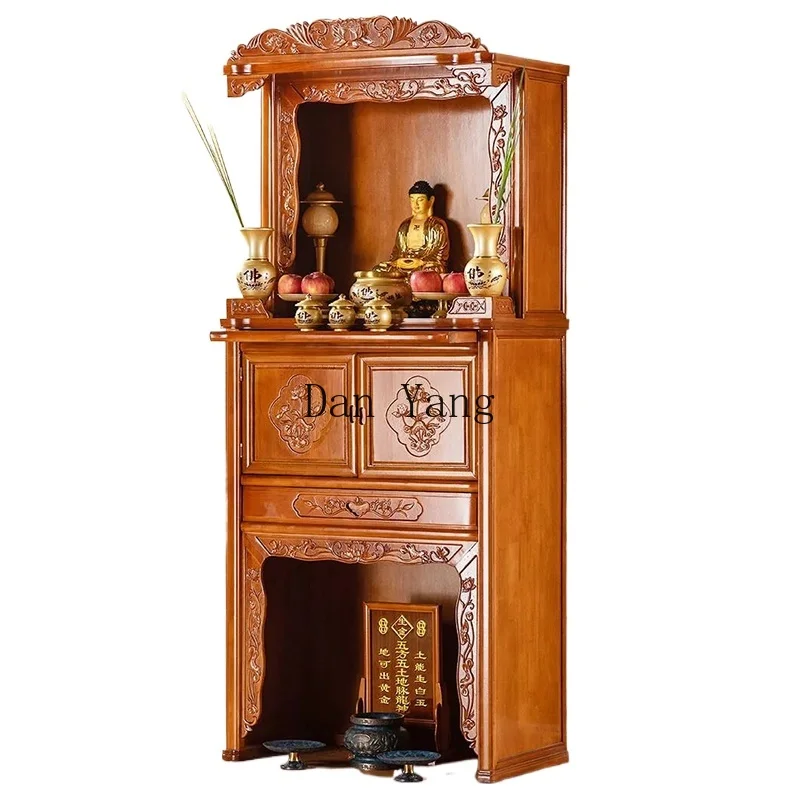 YJ Budhistická svätyňa Nové čínske svätyňa Rosewood s svätyňou dverí Guanyin, ktorý ponúka stôl Boh bohatstvo vertikálna skrinka