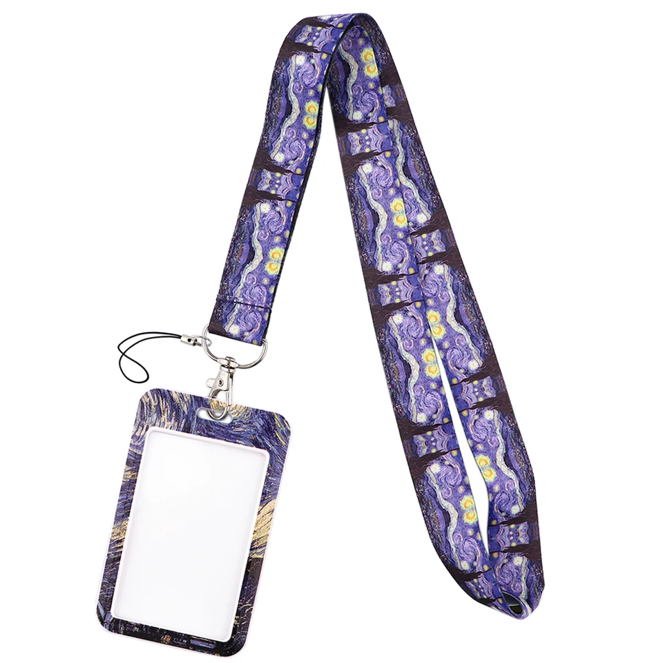 YL135 Van Gogh Starry Night Key Key Lanyards ID kreditná karta Držiteľ odznaku Key Ring Bag Študent Žen