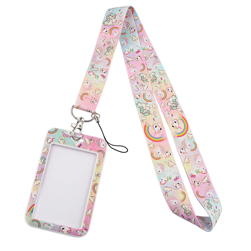 YL34 Rainbow Unicorn Cartoons Crck Rains Lanyard Car Keychain Držiak ID karty