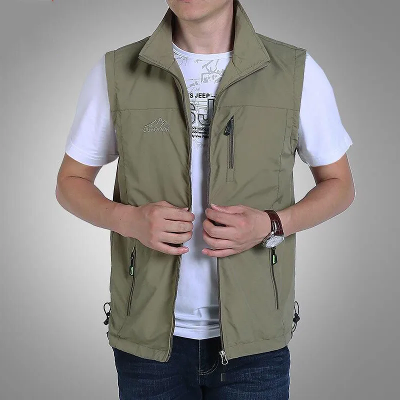 YMWMHU New Vests Man Thin Casual Wasitcoat pre mužov Vestu s mnohými vreckami leta pre mužov Pravidelné pánske vesty pre mužov