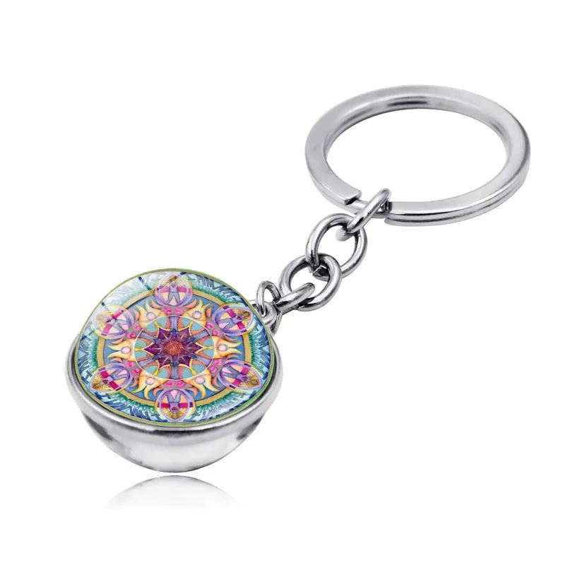Yoga Keychain mandala henna henna sklenená kľúče budhistické čakanie sklo Keychain perla 3D kvetinové kľúče budhistické šperky