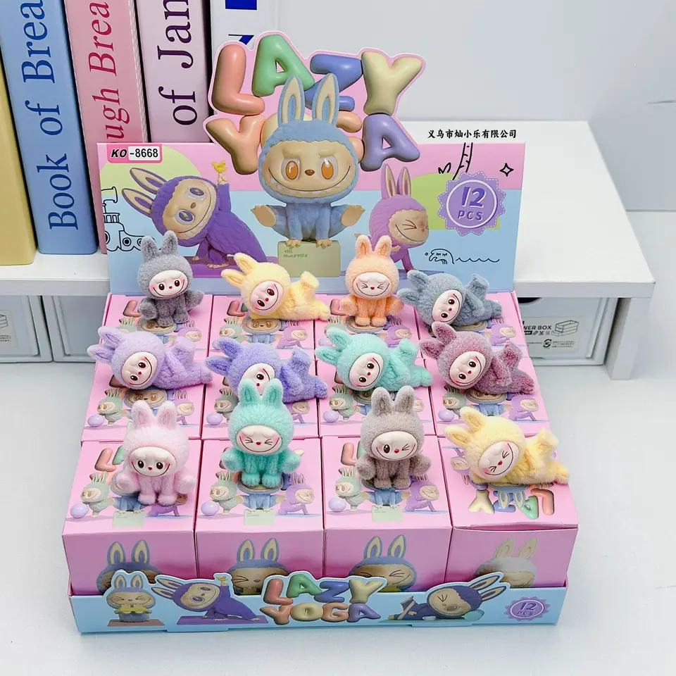 Yoga LaBubu Blind Box Series Mini Flocking Vynikajúci roztomilý darček darček pre domácich majstrov prívesok Kawaii Doplnky dekorácia Kawaii hračky darček
