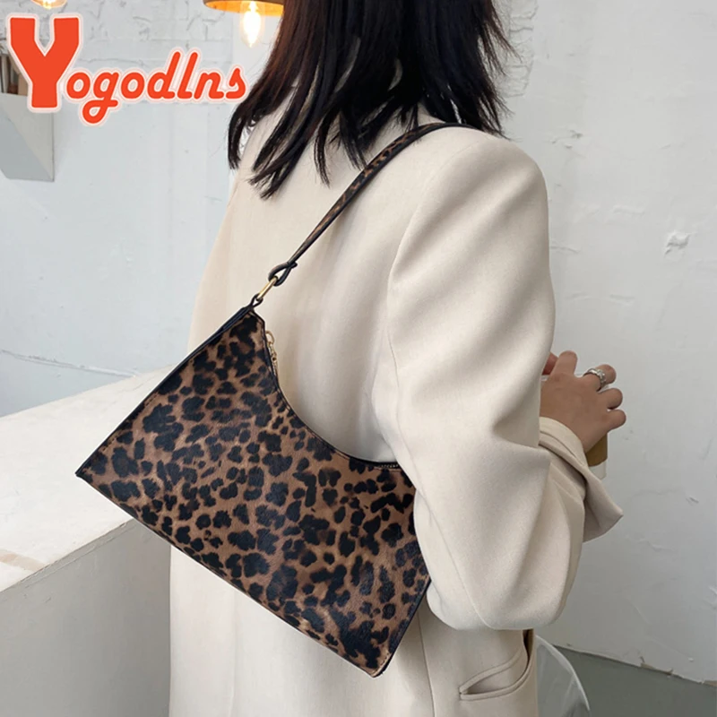 Yogodlns Trendy Cow Pattern Dámska taška Pu kožené ramenné tašku vintage podpazušia taška leopard do podriadky