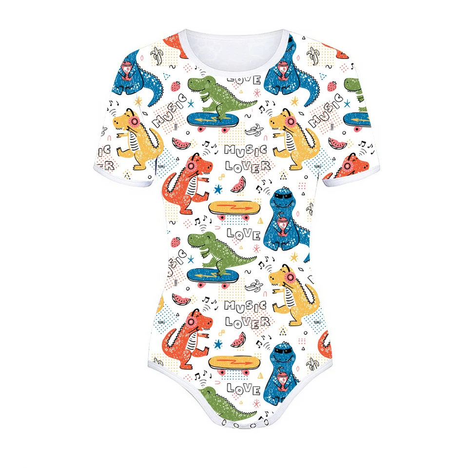 Yolien Adult Detský milenec plienok (Abdl) Gombody Crotch Romper Onesie Dinosaur Bodysuit