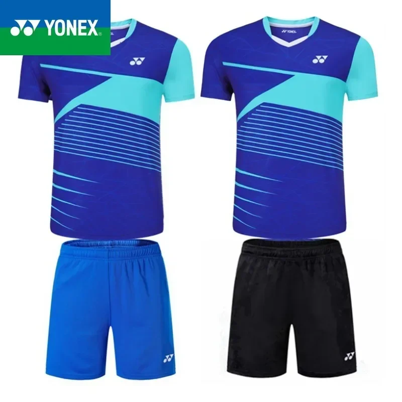 YONEX 2024 Summer New Unisex Color Blocked Badminton Suit Short Rucked Top spárovaný s šortkami