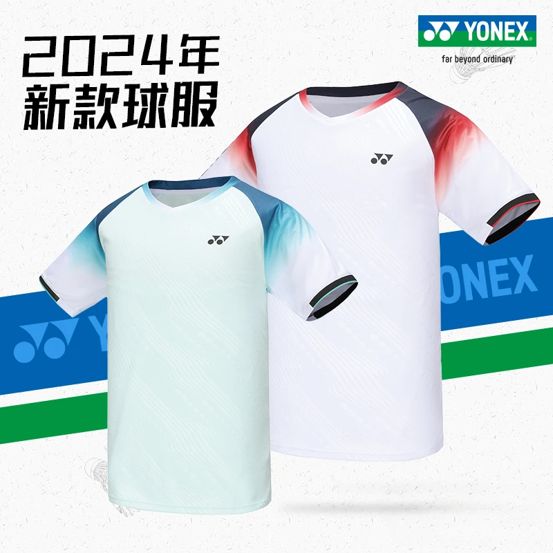 YONEX NOVÝ BADMINTON Tennis Wear Wears Triplts s krátkym rukávom Pohodlné priedušné potenie, ktoré absorbujú rýchle vyschnutie vrcholov