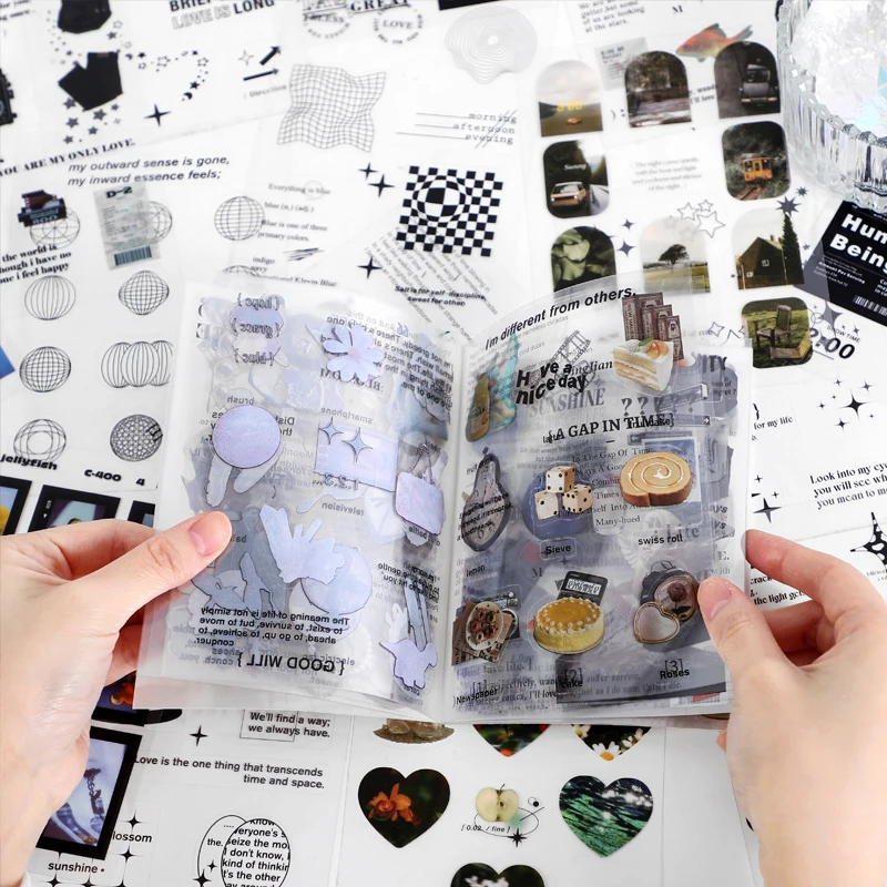 Yoofun 30ks/balenie viac štýlov dekoratívne nálepky Rainbow White and Black Geo Sticker Pack for Scrapbooking Journals Collage DIY