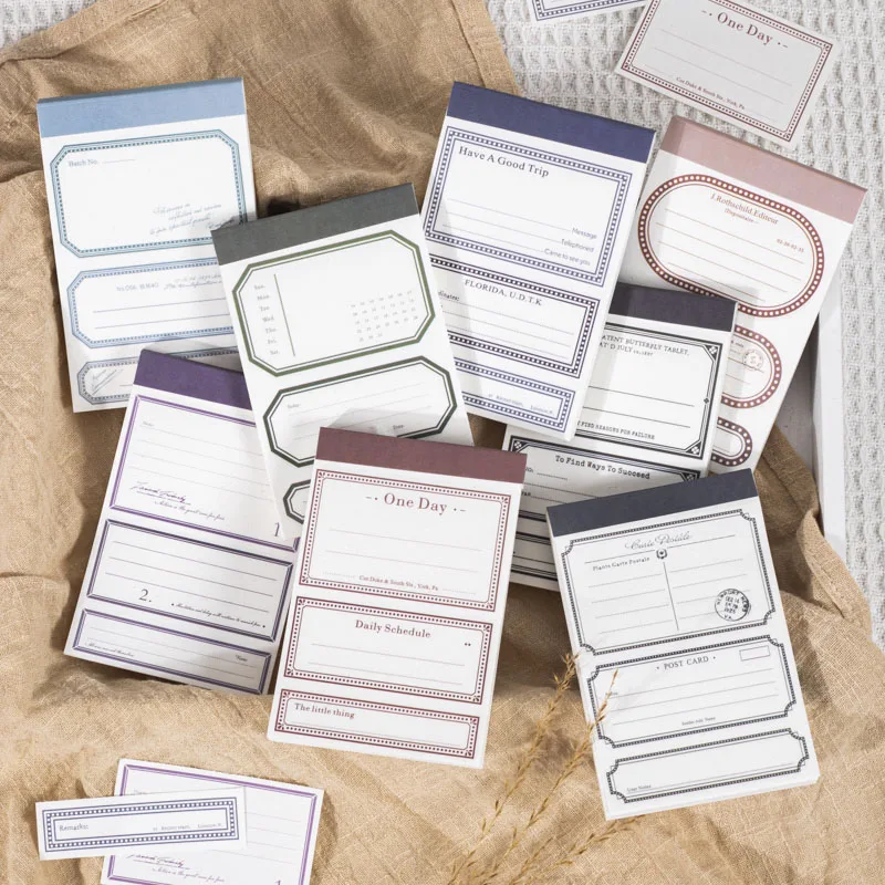 Yoofun 50 listov Tri veľkosti Vintage Style Memo Pad pre plánovač denník Scrapbooking DIY Material Paper Packlínka