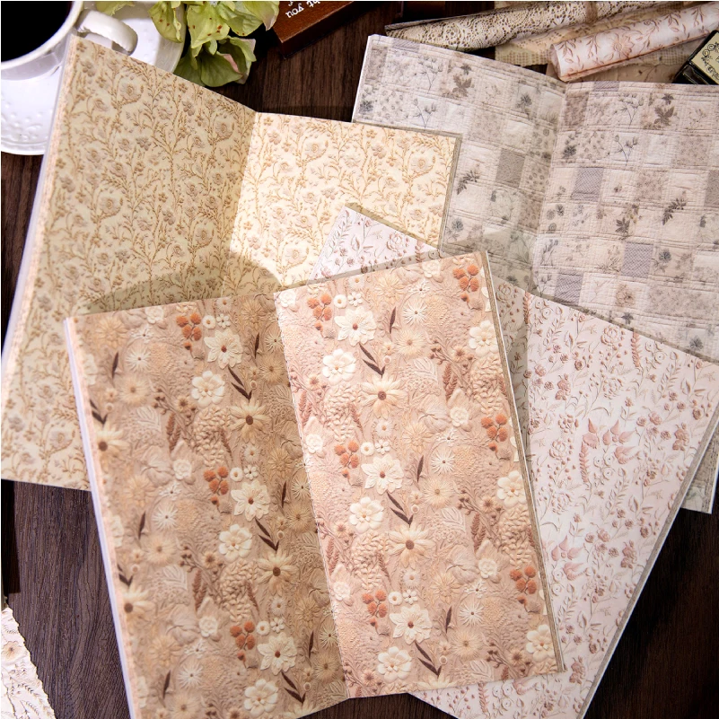 YOOFUN 60SHEETS Vintage Kvetinové pozadie papierový scrapbooking Plánovač Denník retrotát retro kvetinový materiál papierová súprava