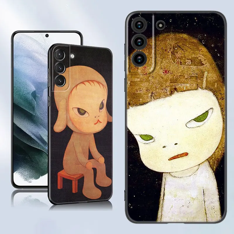 Yoshitomo Nara Art Čierny silikónový puzdro pre Samsung Galaxy S23 S21 S20 Fe S24 S22 Ultra S10E S10 S9 S8 Plus