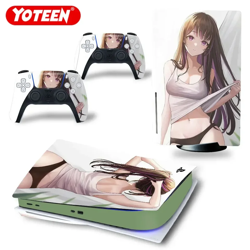 Yoteen PS5 Skin Disc/Digital Edition Anime Beautiful Girls Console Controller Vinyl Cover Skins Zápaly pre konzolu PlayStation 5