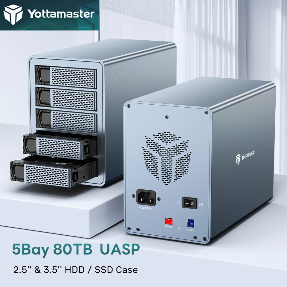 Yottamaster 2,5/3,5 palca SATA HDD SSD Externé puzdro USB3.0 150W OBSAH PRIPRAVY UASP 80 TB HOUD NAS NETICKE SKLADOVANIE